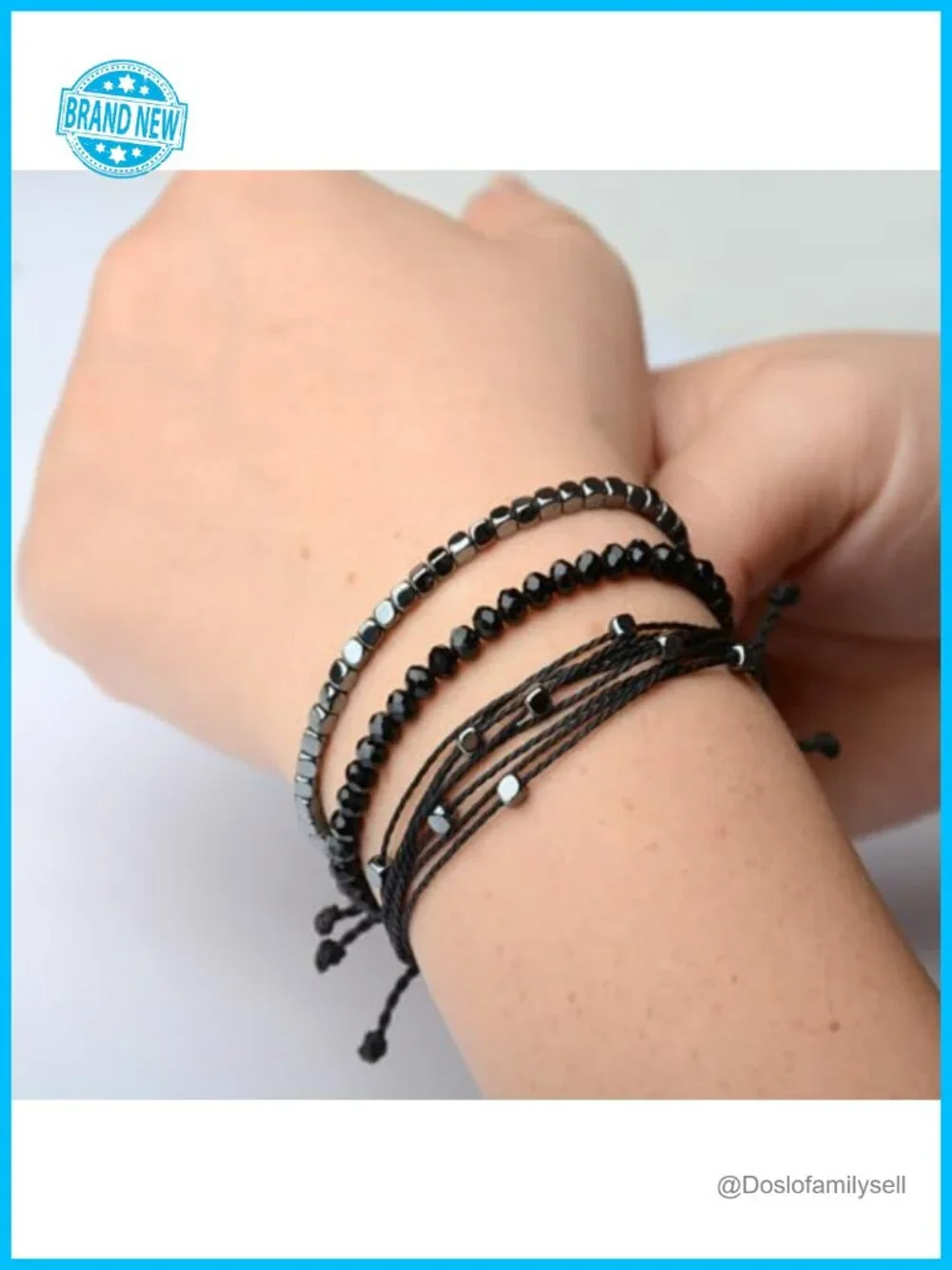 3 Pcs Handmade Adjustable Rope Bracelet Set with Hematite and Glass Beads